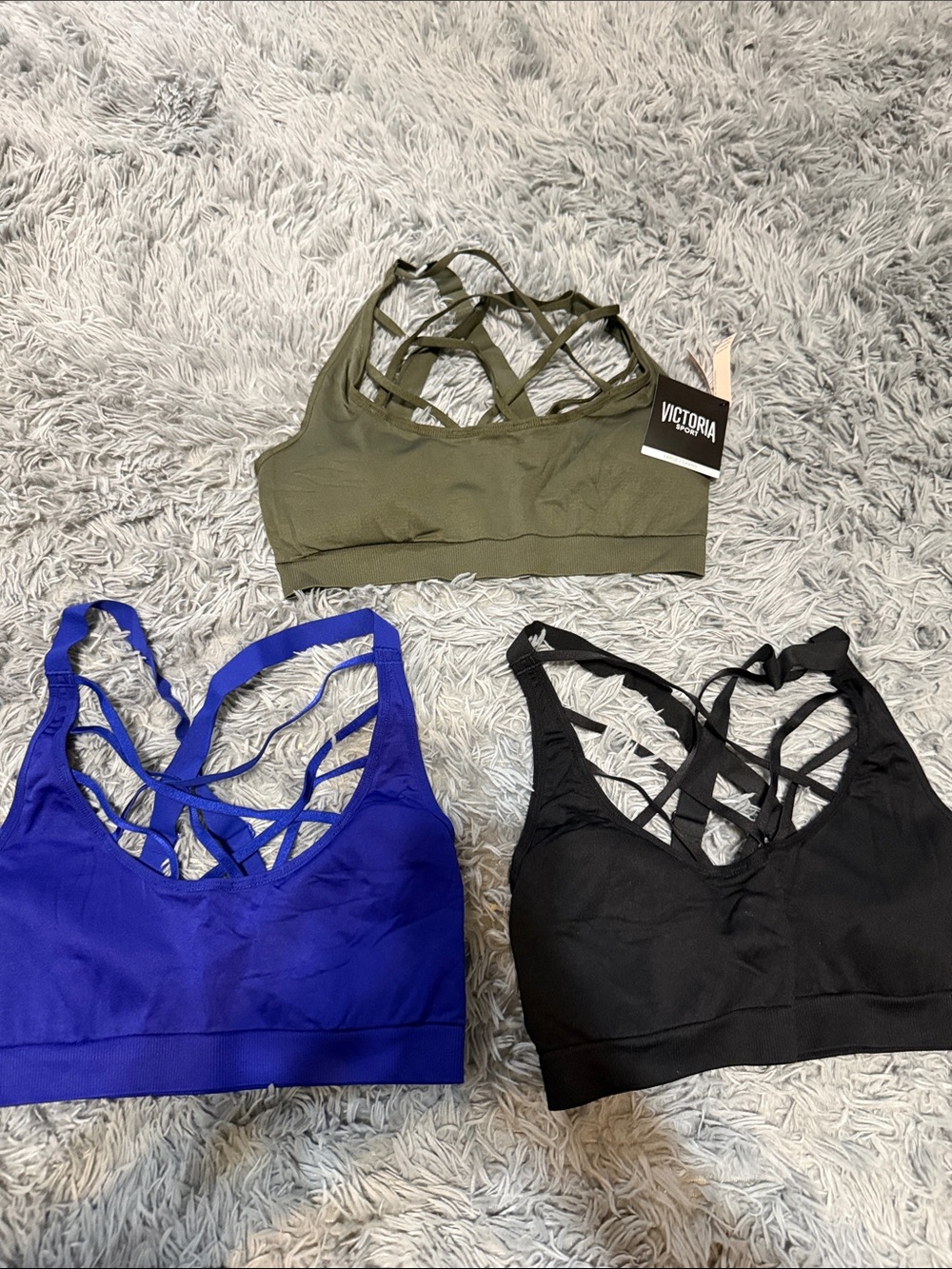 Victoria's Secret Strappy Sports Bras - Olive, Royal Blue, Black